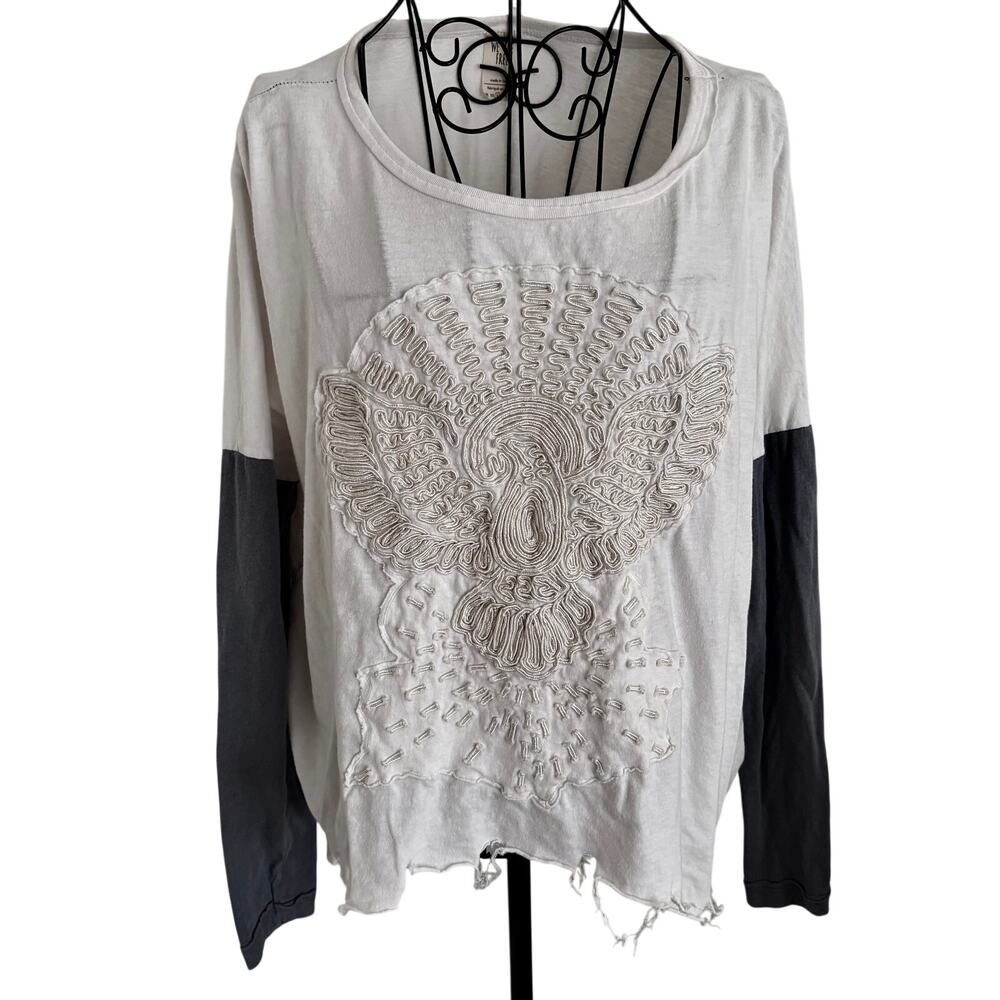 Free People We The Free Soutache Braid Distressed Top Grunge Oversized Boho